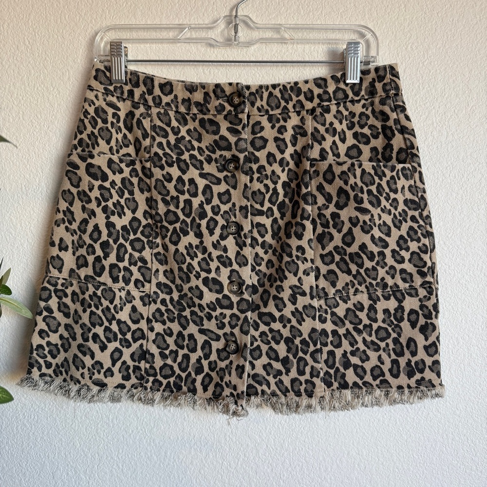 Hem & Thread Leopard Print Button Front Festival Mini Skirt Women’s Size Medium